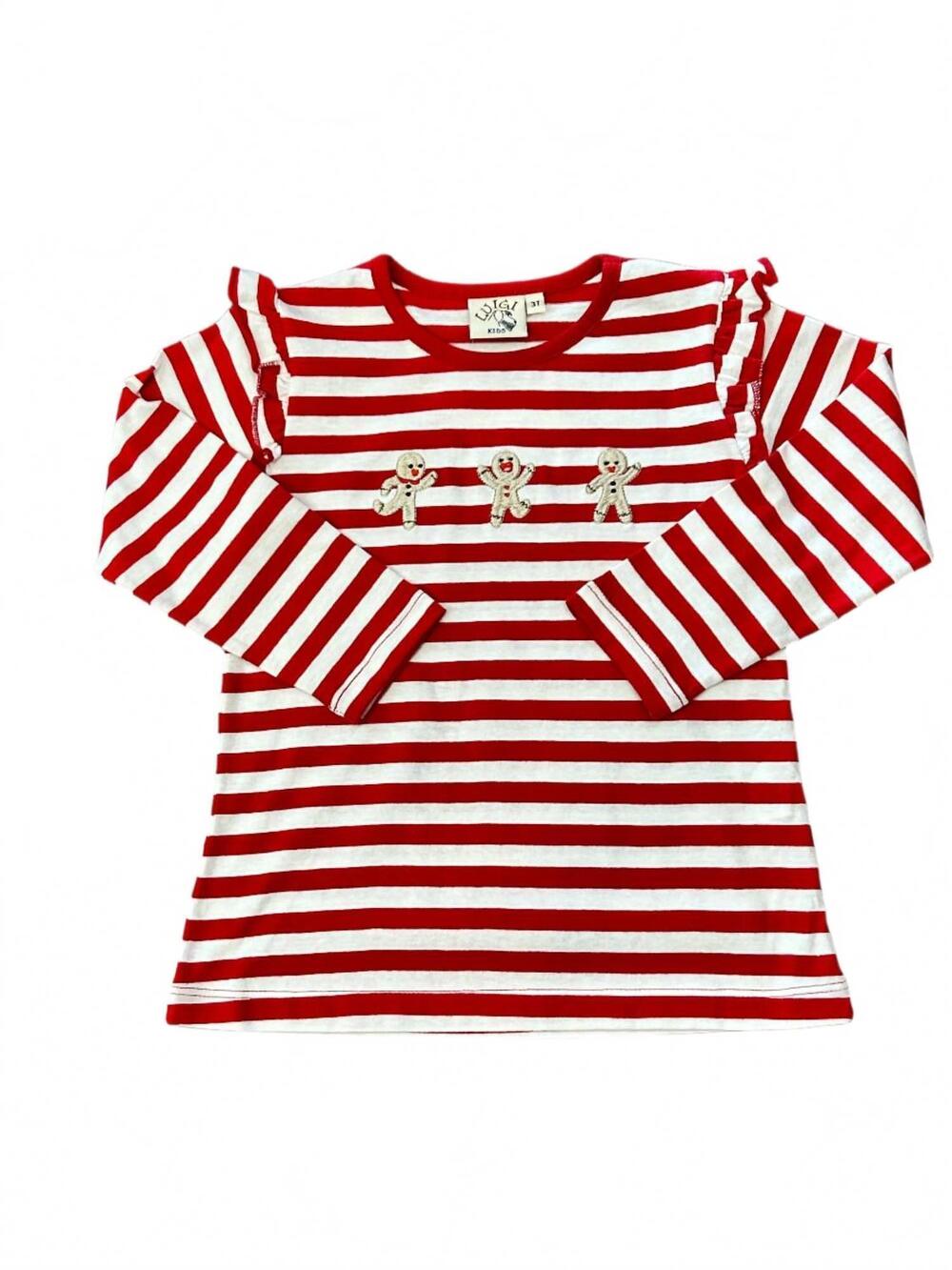 NEW LUIGI KIDS girl's gingerbread embroidered ruffle shoulder tee in red